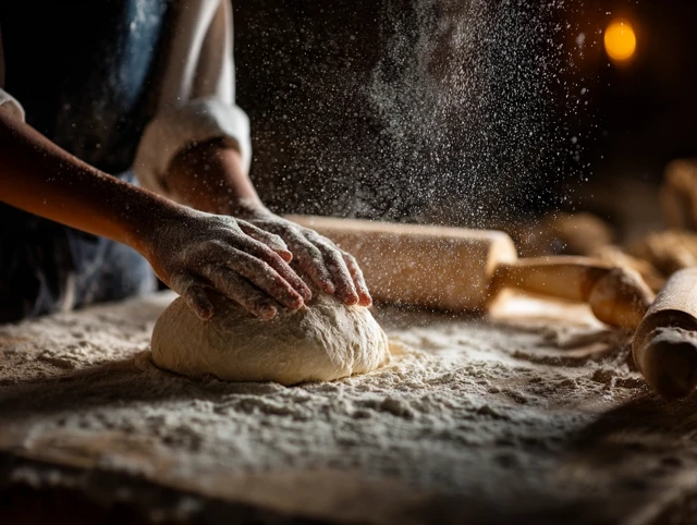 Baker Kneading Dough Close Up Food Photography