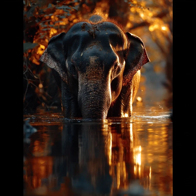 Indian Elephant in Jungle Golden Hour Sunlight