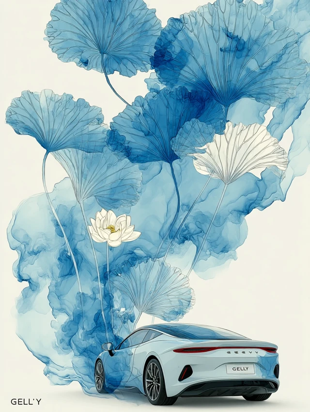 Geely Car Ink Wash Painting - Modern Art