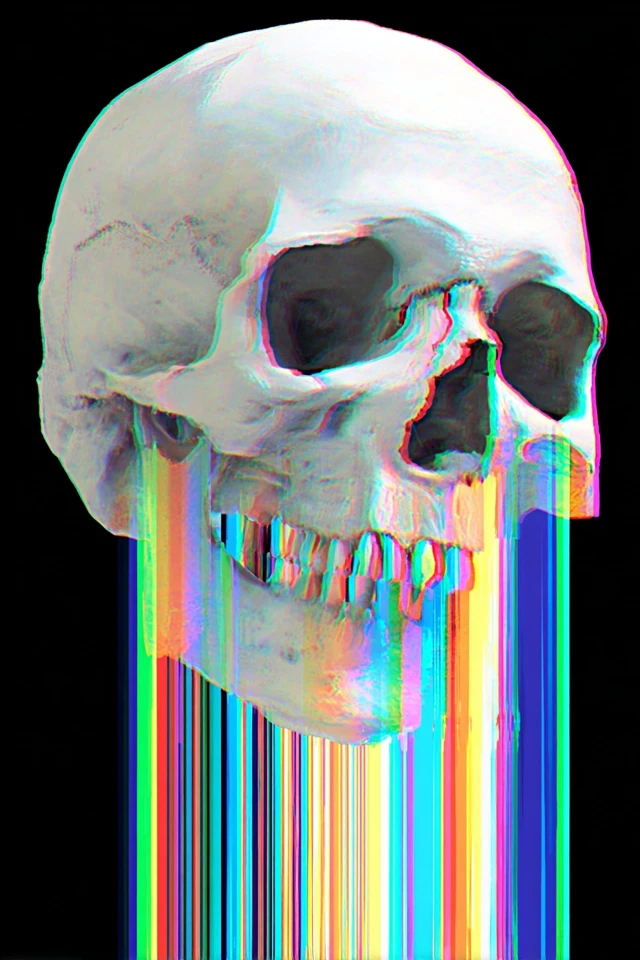 Holographic Skull Glitch Art