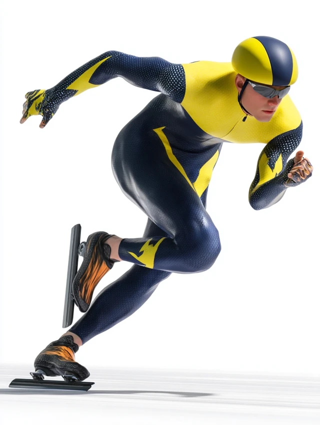 Male Speed Skater in Motion Isolated on White