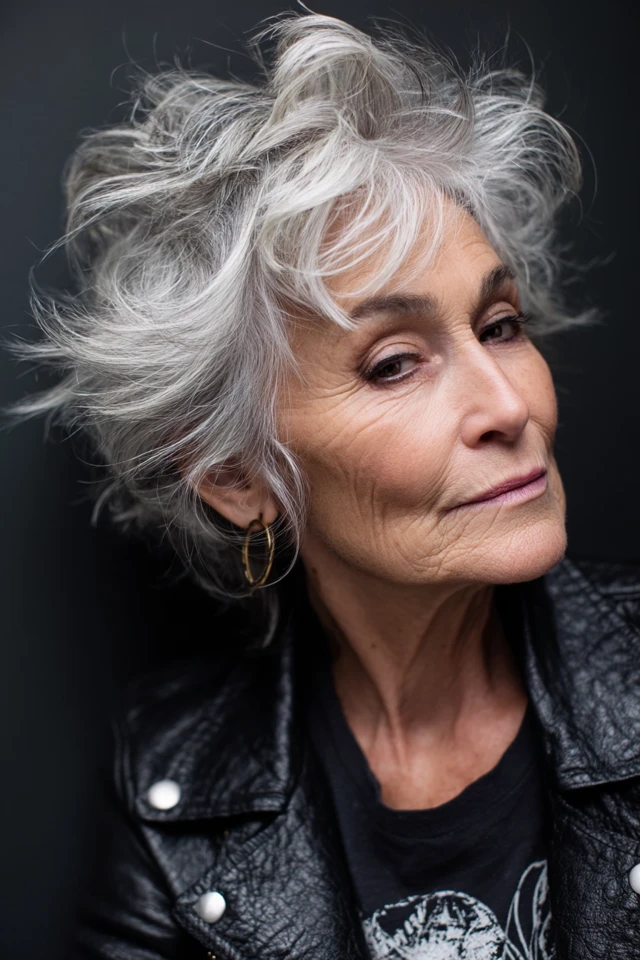Stylish Senior Woman Salt and Pepper Hair