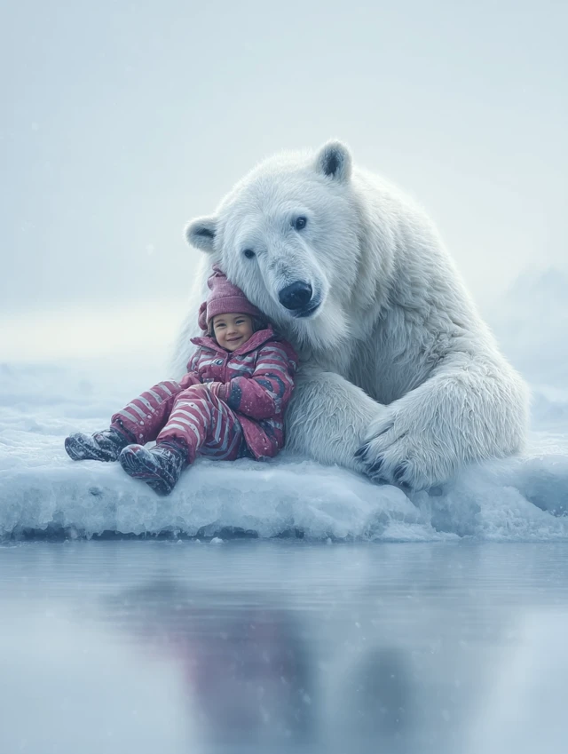 Polar Bear and Child Winter Scene 4K