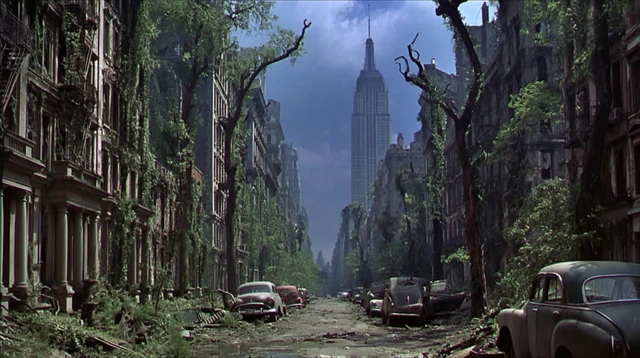 Abandoned City Overrun By Nature Retro Scene