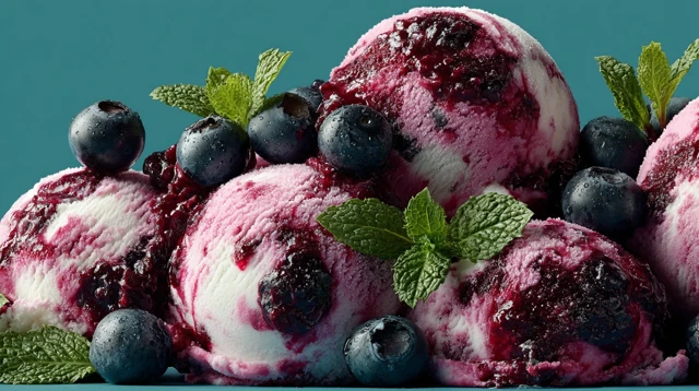 Delicious Blueberry Ice Cream Dessert Ad