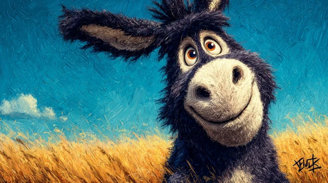 Cute Smiling Donkey in a Field 3D Illustration