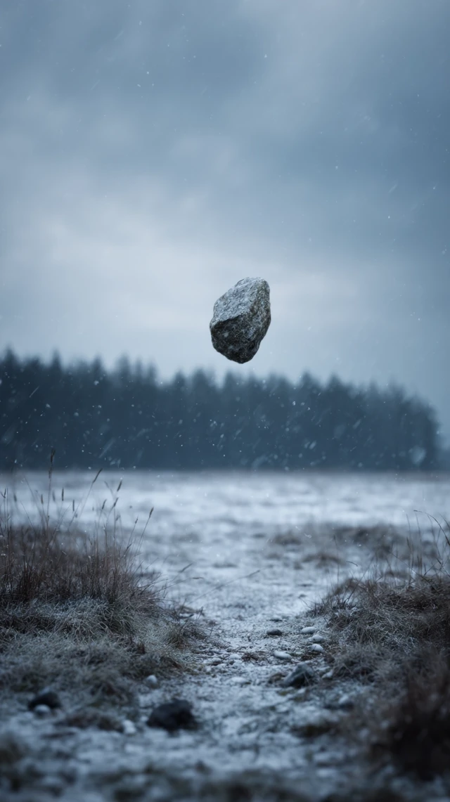 Winter Scene: Frozen Rock in Motion