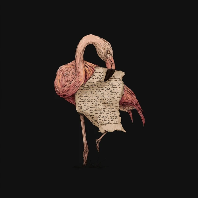 Flamingo with Poetry Dark Romantic Art Illustration