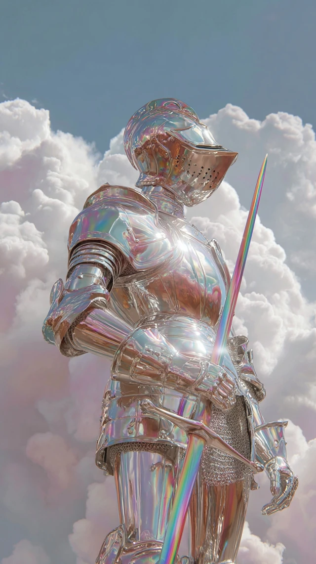 Chrome Knight in Shining Armor with Rainbow Sword