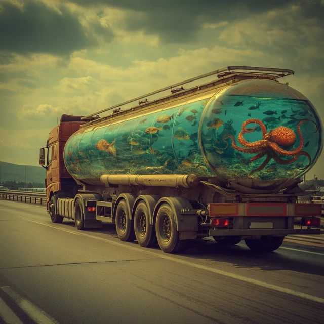 Truck Carrying Ocean Life Surreal Highway Scene