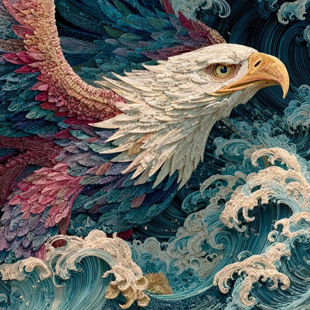 Eagle in Paper Quilling Art Action Packed Scene