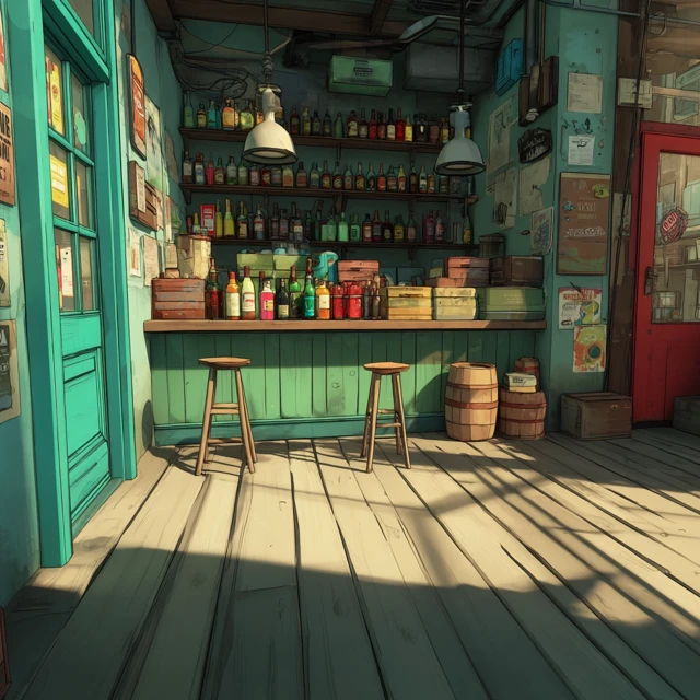 Urban Liquor Store Interior Cartoon Style