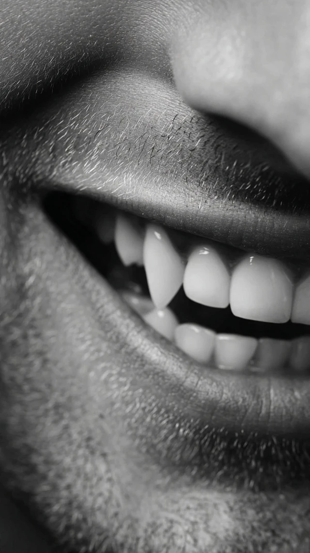 Vampire Fangs Close Up Black and White Photography