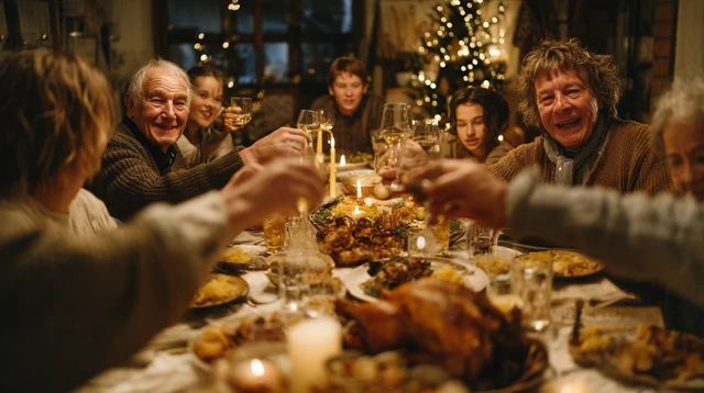 Christmas Dinner Scene Family and Friends Festive Gathering