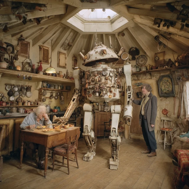 Steampunk Battle Bot Inventor and Son Inspection