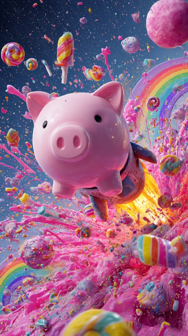 Piggy Bank Rocket in Space Candy Explosion