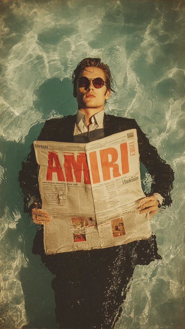 AMIRI Fashion Editorial Man in Pool Vintage Style
