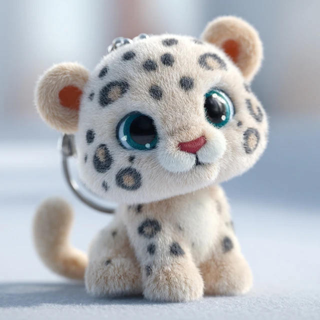 Cute Snow Leopard Keychain 3D Rendered Toy