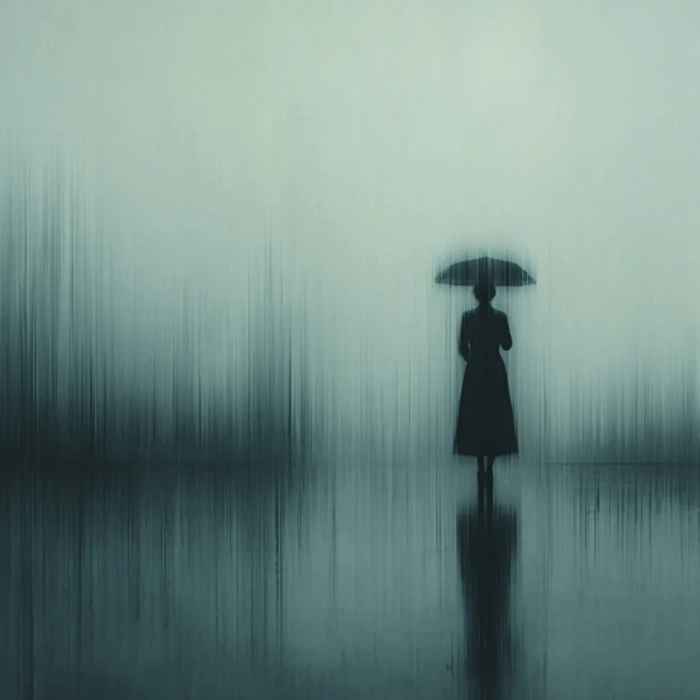 Woman Under Umbrella in the Rain Painting