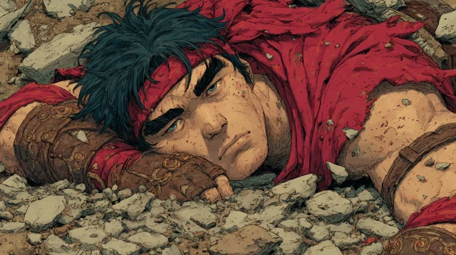 Asian Superhero Exhausted After Battle