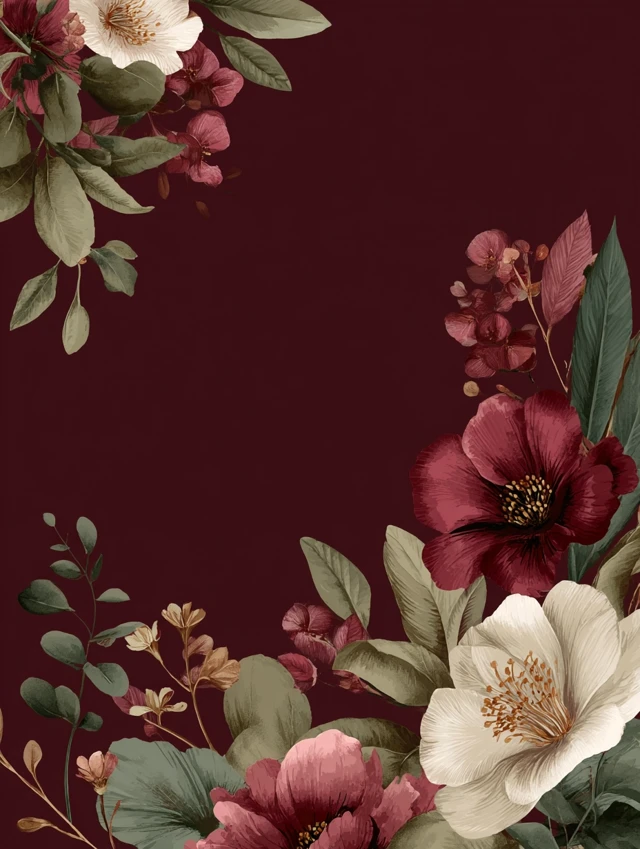 Elegant Wedding Invitation Flowers and Leaves