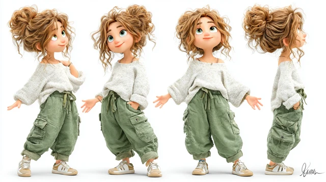 3D Cartoon Girl Full Body Views