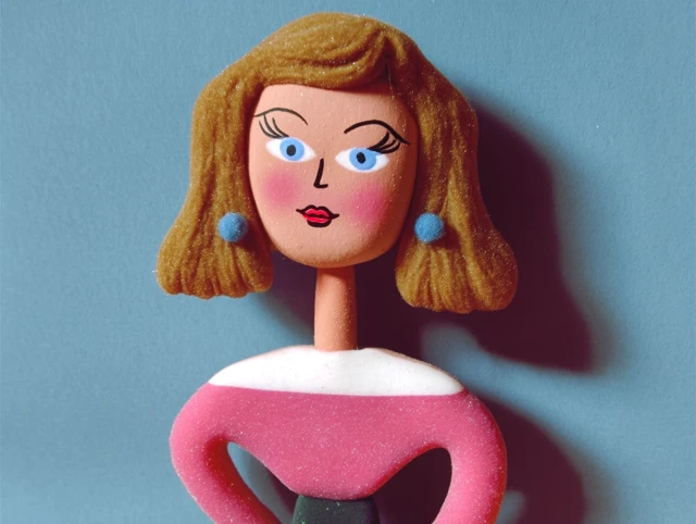 Retro Cartoon Woman Felt Toy Character Illustration