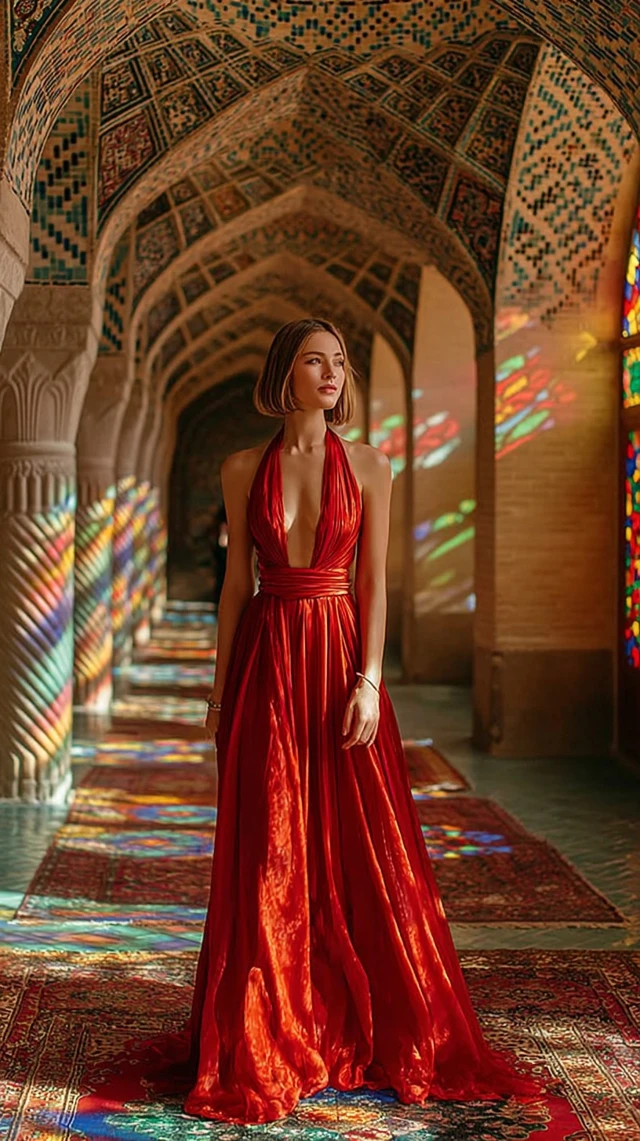Woman in Red Gown at Nasir al Molk Mosque Iran