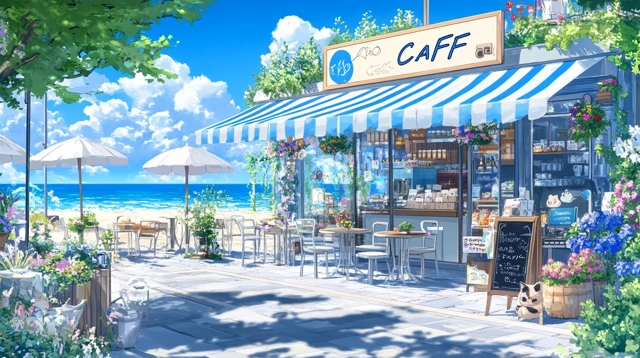 Anime Beach Cafe Beautiful Seaside Scene