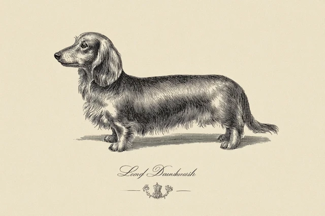 Vintage Longhaired Dachshund Illustration