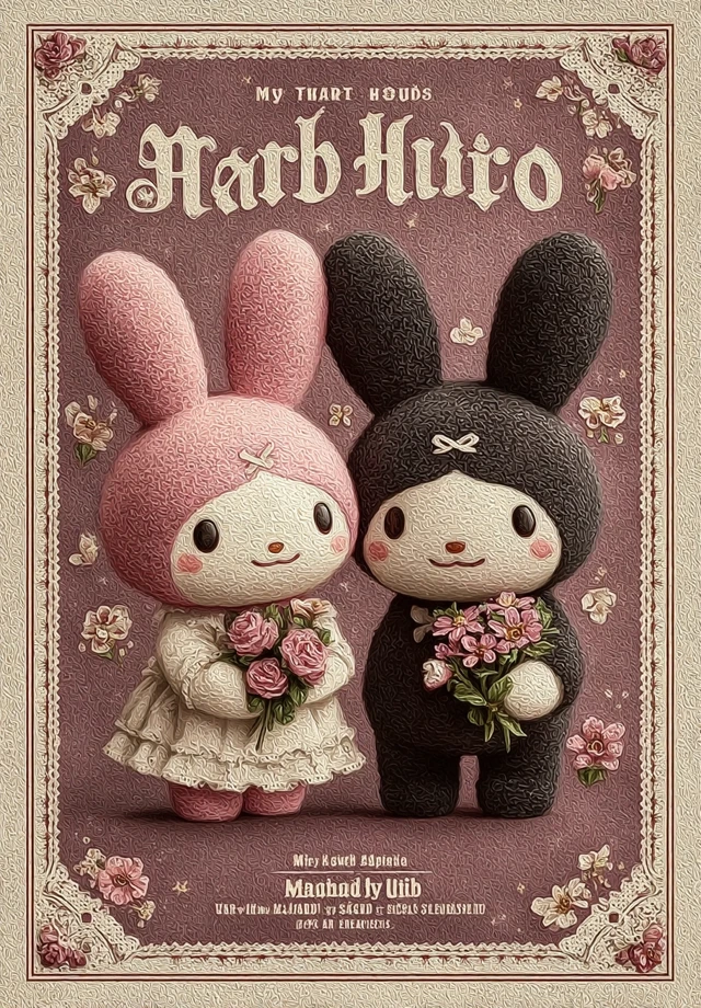 My Melody and Kuromi Kawaii Art with Flowers