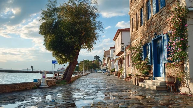 Aegean Seaside Town Charming Street View