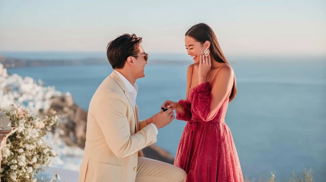 Romantic Proposal Asian Couple Engagement Ring Love