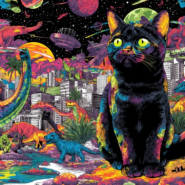 Colorful Cat Art Artistic Black Background