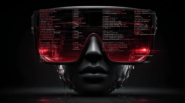 Cybernetic VR Glasses With Red Lasers and Code