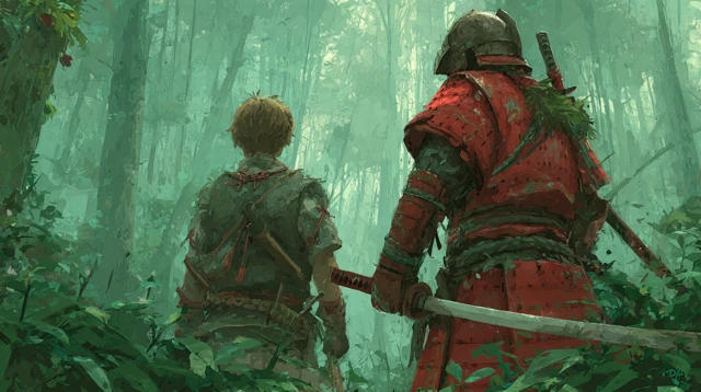 Viking Warrior and Samurai in Alien Rainforest