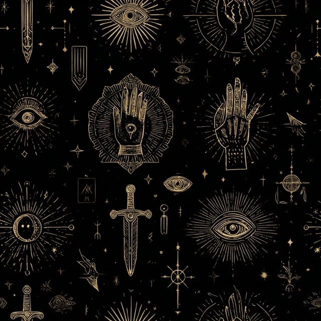 Mystical Tarot Pattern Gold Linework on Black