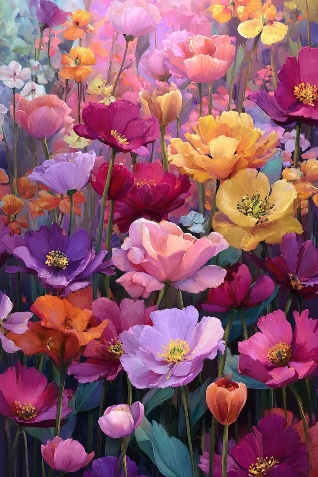 Floral Painting Colorful Blossoms Art