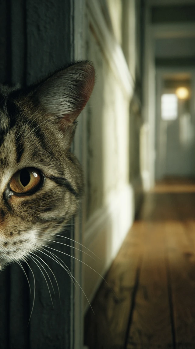Curious Cat Peeking Down the Hall