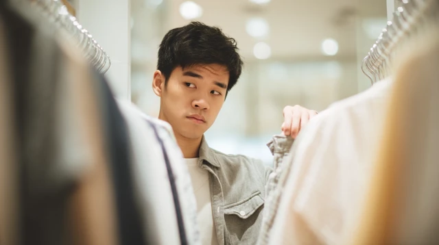 Man Shopping in Minimalist Clothing Store