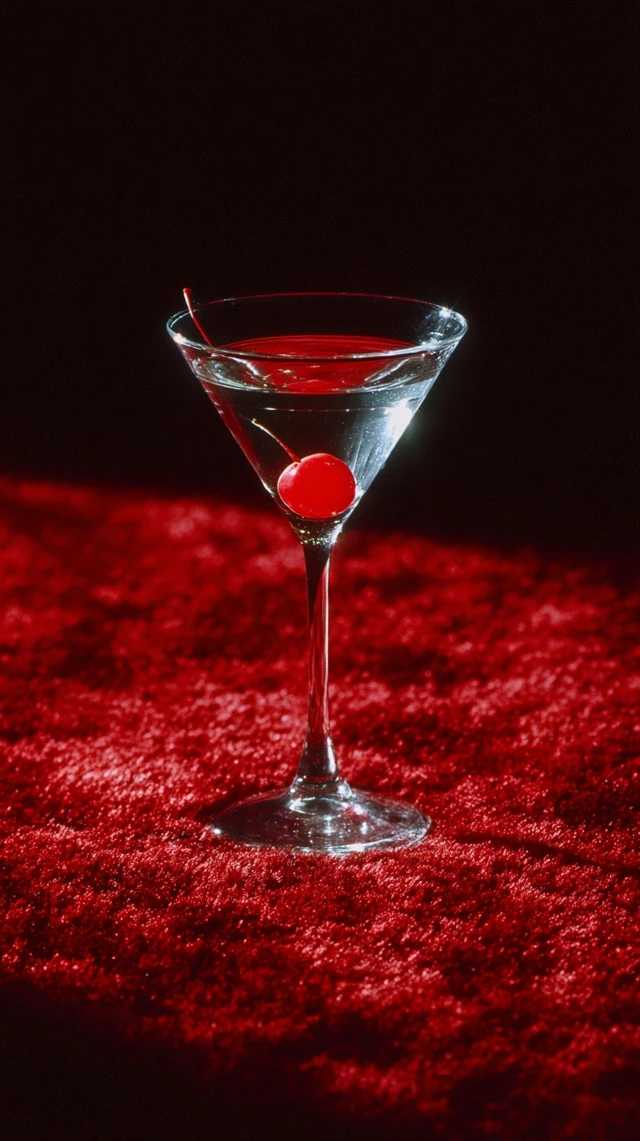 Martini Glass with Cherry on Red Velvet Photography