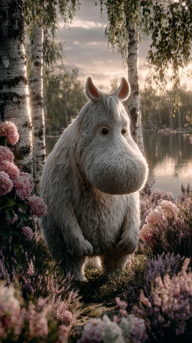 Moomin in a Nordic Meadow Hyperrealistic 4K