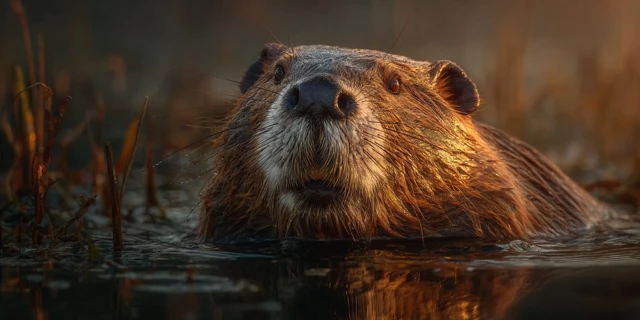 Beaver in the Wild Morning Sunlight Photographic Image