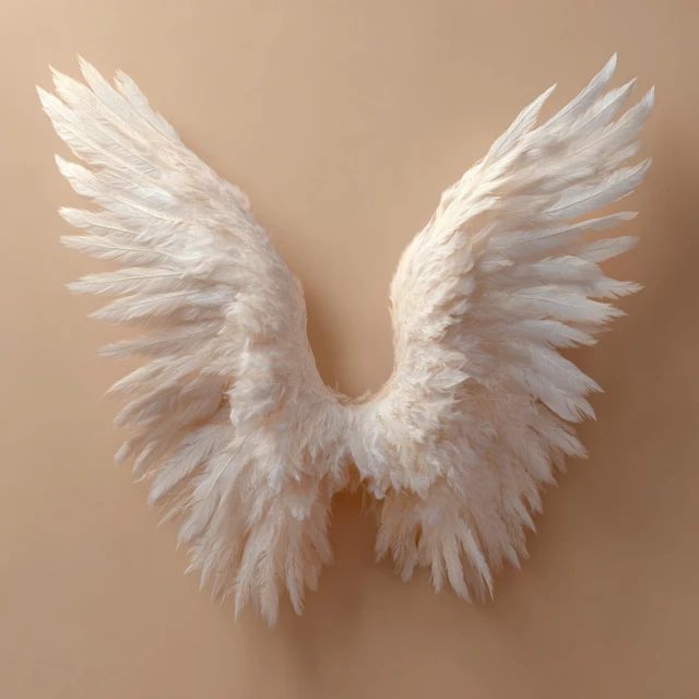 White Feather Angel Wings Against Light Tan Background