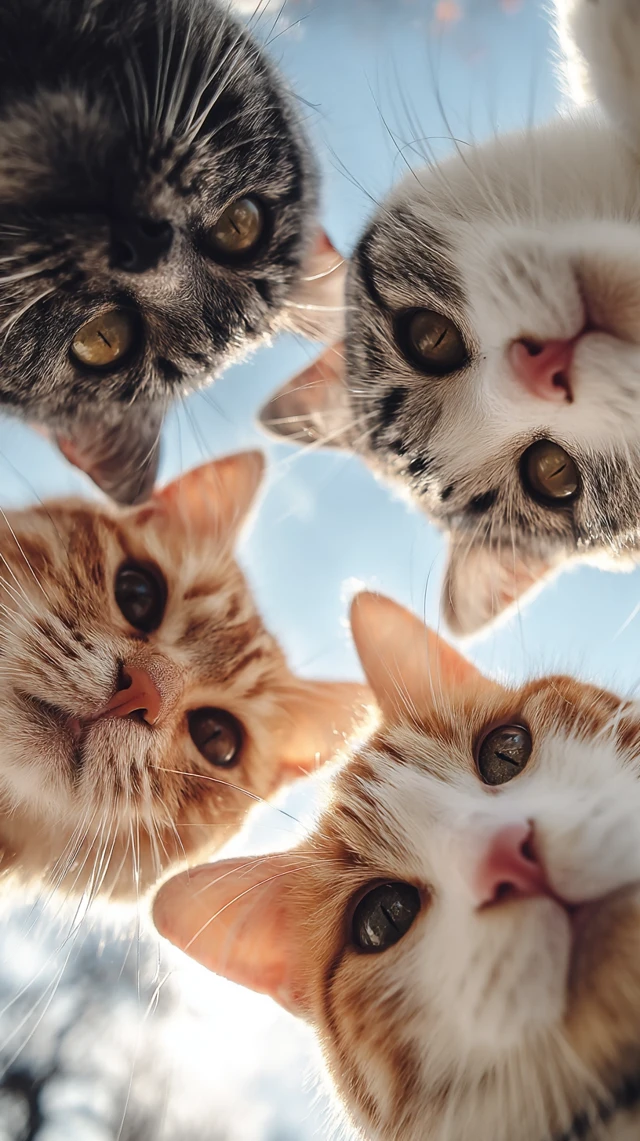 Cute Cats Looking Down From Below