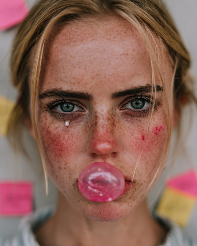 Platinum Blonde Portrait with Bubblegum and Tears