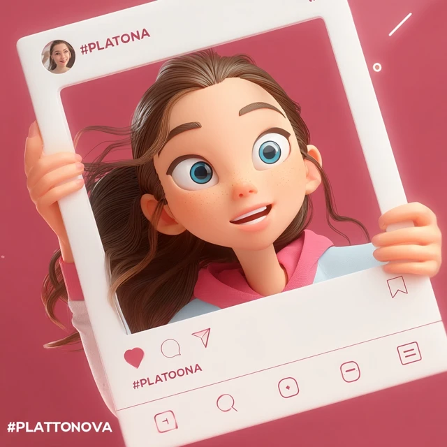 3D Cartoon Girl in Instagram Frame - PLATONOVA