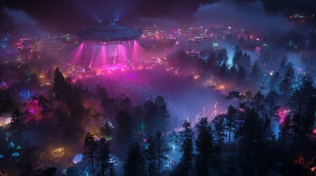 Futuristic Spaceship Music Festival Alien Forest