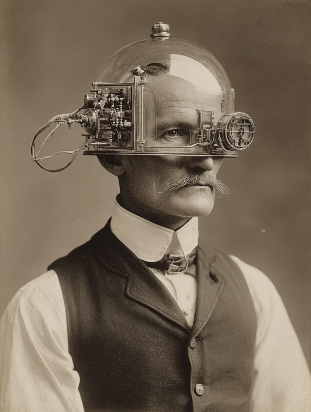 Vintage Man with Steampunk Robotics