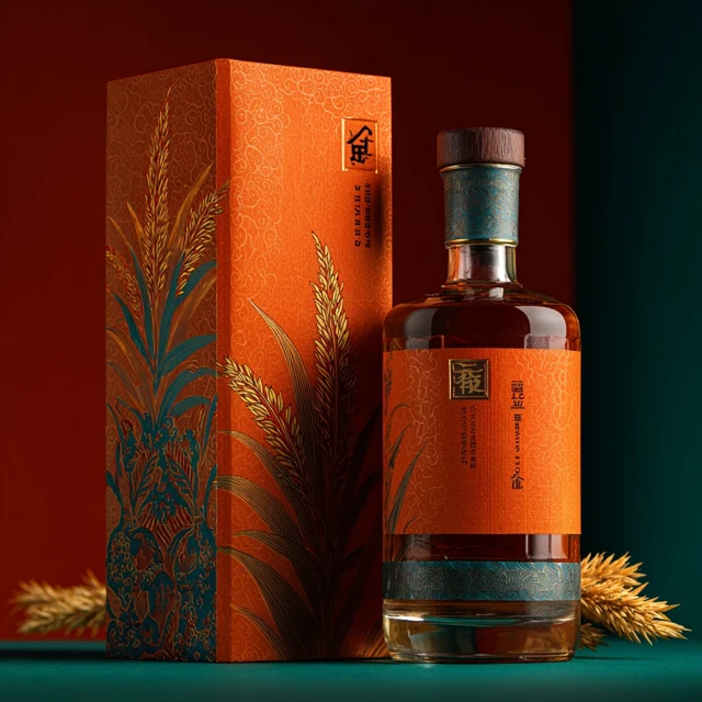 Chinese Rum Bottle Design with Sugarcane Icon